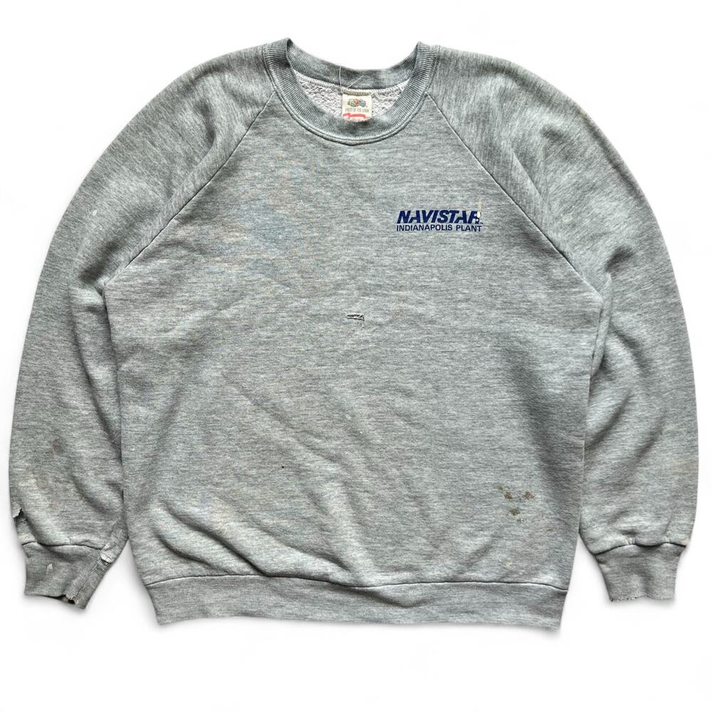 Vintage Distressed Gray Navistar Indianapolis Plant Raglan Crewneck Sweatshirt L